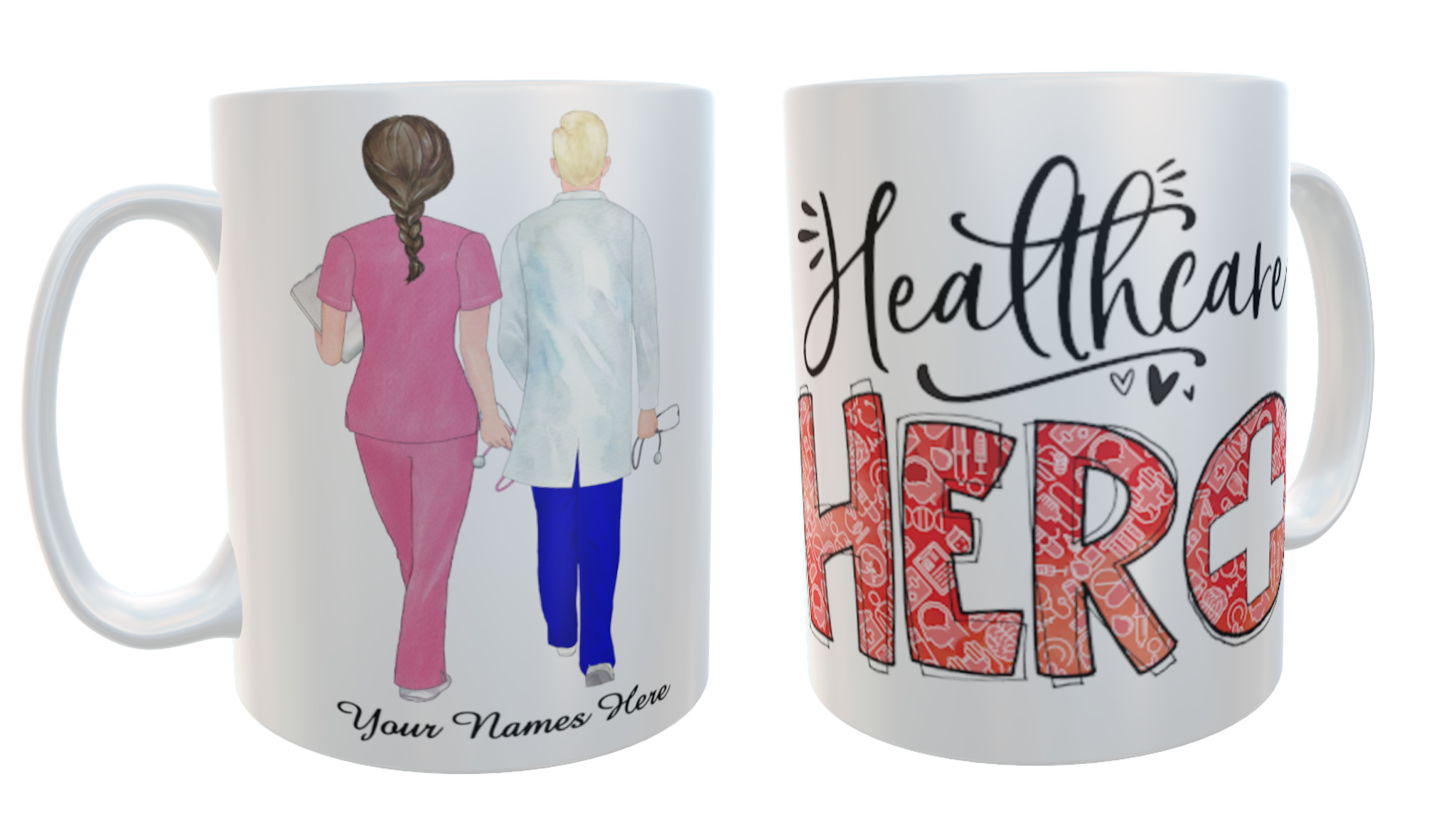 Male & Female Nurses Ceramic Custom Mug - Rainbow